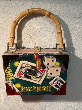 Jackpot Graphic Bamboo Handle, Cigar Box Purse - Green